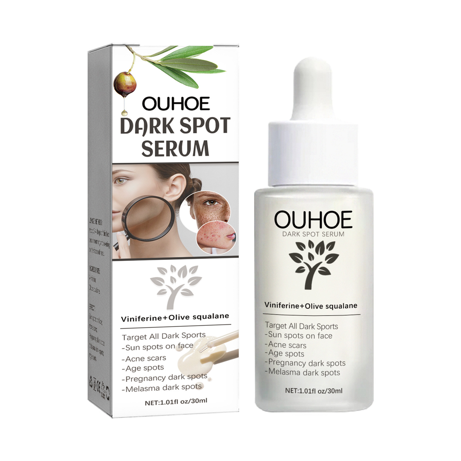 OUHOE Dark Spot&Acne för att bleka fläckar, återfukta huden, reparera aknemärken, mörka och ljusa upp ansiktets essens_voghion.com