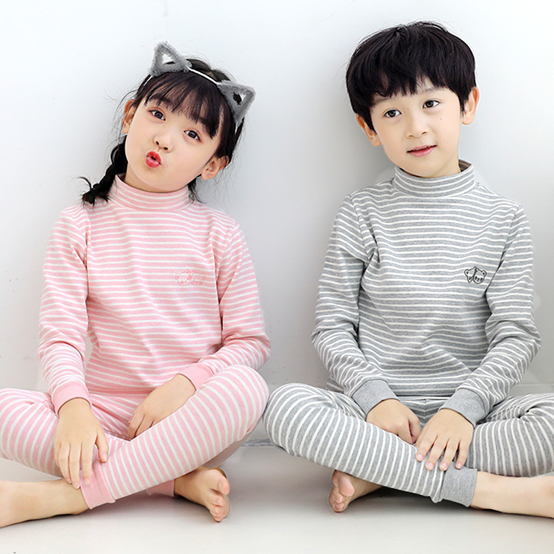어린이 세미 하이 칼라 열 속옷 세트 소년 중간 칼라 다채로운 면 가을 옷과 바지 큰 어린이 양면 여아 샌딩