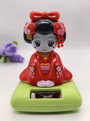 Solar Dancing Girl Doll Japanese Geisha Taiwan Doll Machine Hot Boutique Car Interior Decoration Kimono Doll (Car ornaments) - 101011-sitting-red-dancer-nodding