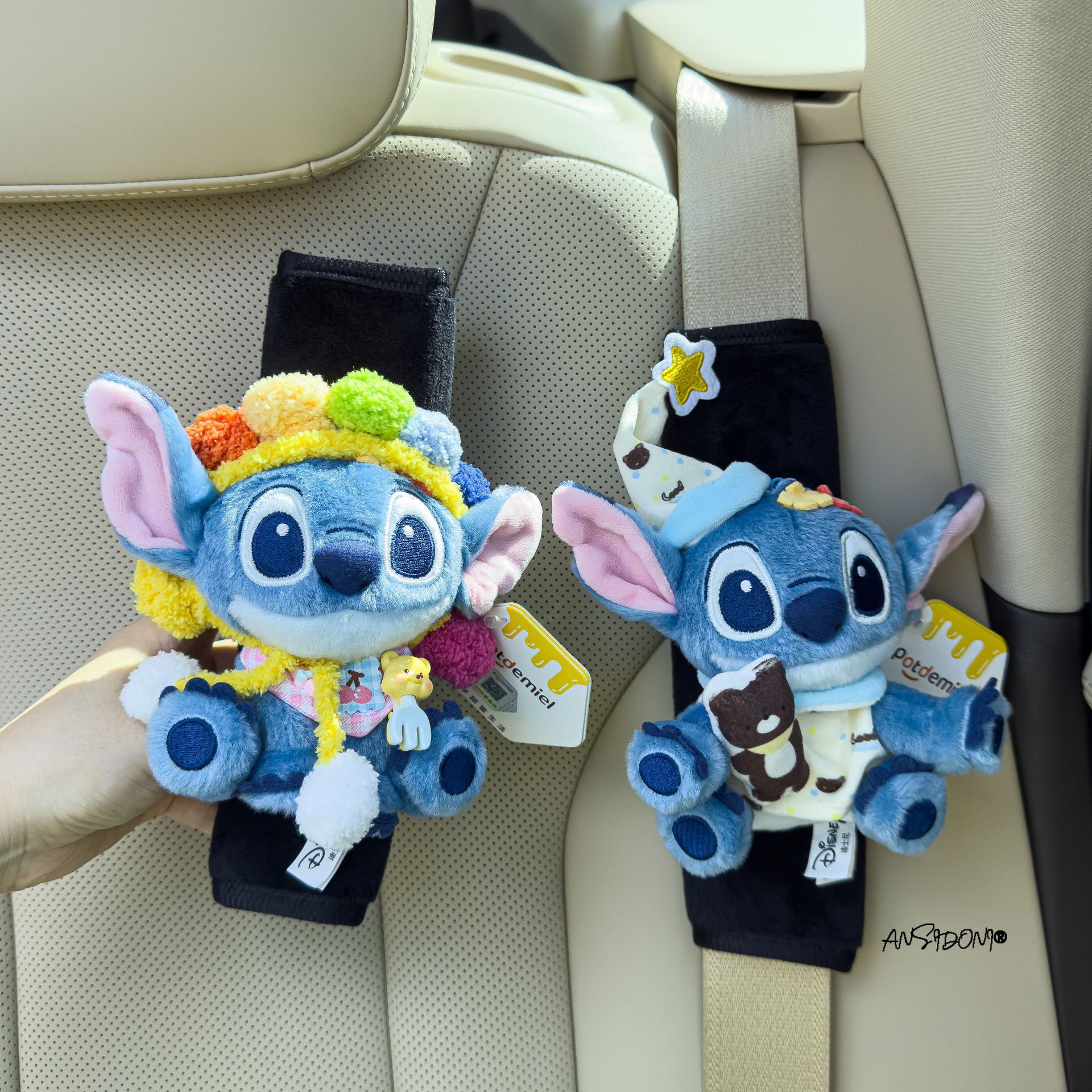 Authentic Lilo and Stitch Doll Car Seat Belt Shoulder Cover Decorative Car Accessories Anti-Stranglehold Car Accessories