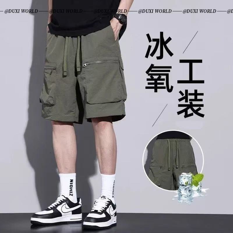 Five-point Ice Silk Tooling Shorts Men's Summer Thin Loose Multi-pocket Functional Japanese Style Casual Pants for Foreign Trade