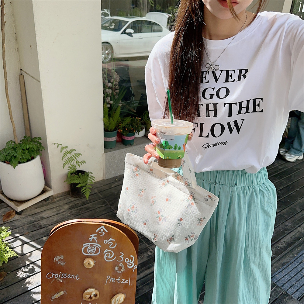 Spring Edition 44121 Canvas Bag, pure cotton floral canvas bag, tote bag, single-shoulder handbag, niche hand-held bag undefined