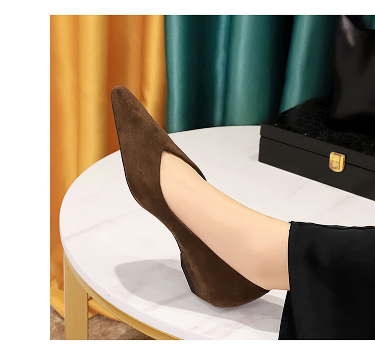 Täglicher einfacher Komfort Wildleder spitzer flacher Mund niedriger Absatz Schrägabsatz Einzelschuhe Damen Einzelschuhe_voghion.com