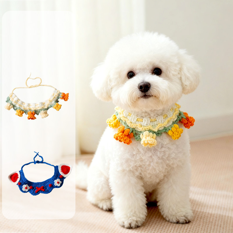 Collar de flores transfronterizas para perros y gatos tejidos a mano para Halloween Año Nuevo bufandas de mascotas para perros pequeños bufandas de saliva
