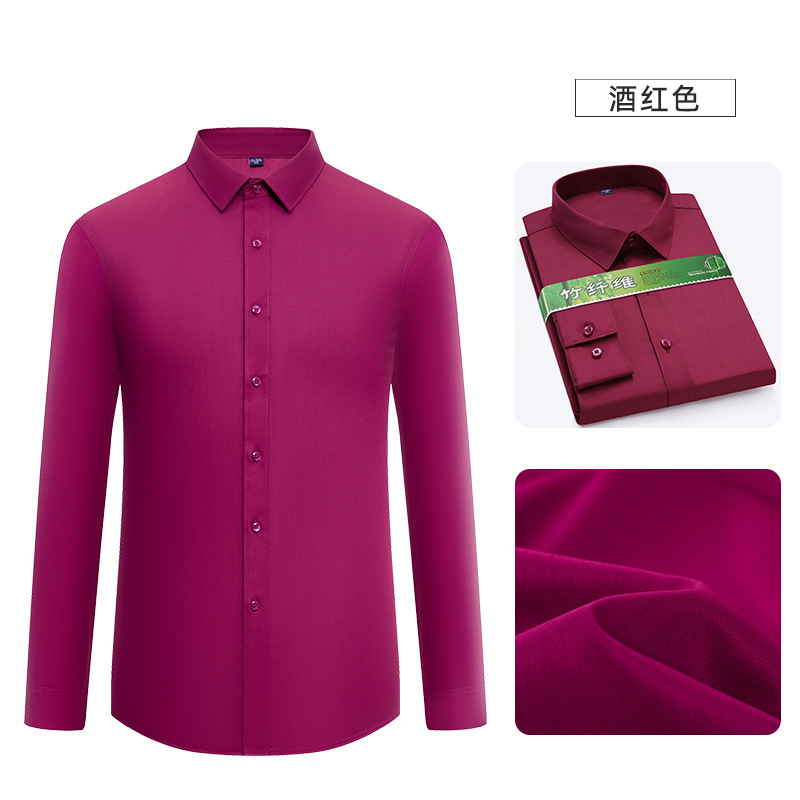 2025 otoño camisa de mangas largas sin marcas sin quemar camisa de fibra de bambú elástica corporativa casual hombre de mangas largas