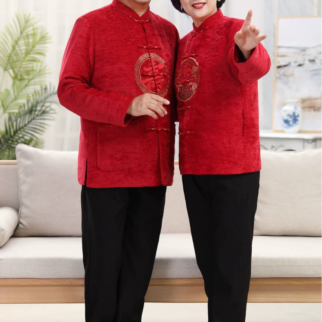 Осенне-зимняя флисовая подкладка 3115, оптовая продажа с фабрики одежды для пар среднего и пожилого возраста, мужской и женский костюм с длинными рукавами для празднования дня рождения Venus Tang