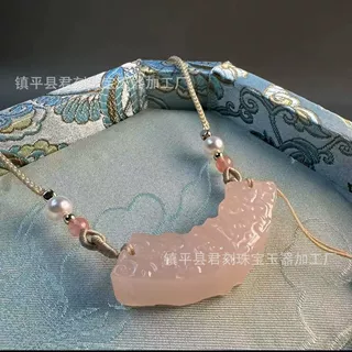 天然新疆阿富汗横式貔貅阿富汗玉吊坠如意锁藕粉长命锁玉横锁骨链