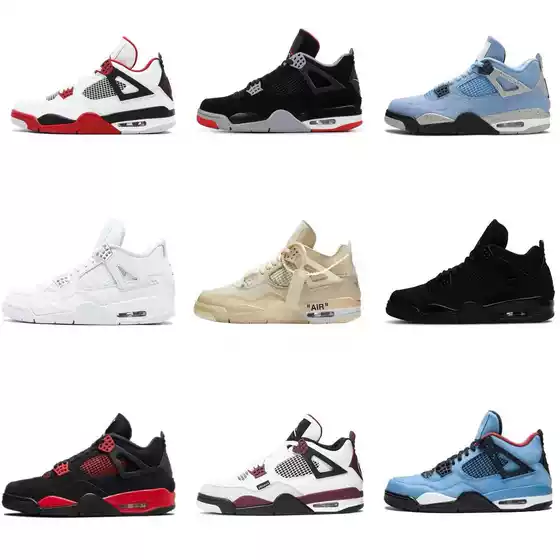 high quality AJ4 White Sail Racing Blue Lightning White Purple Buckle Basketball Shoes Joe 4 Thor White Cement Men's and Women's sneaker