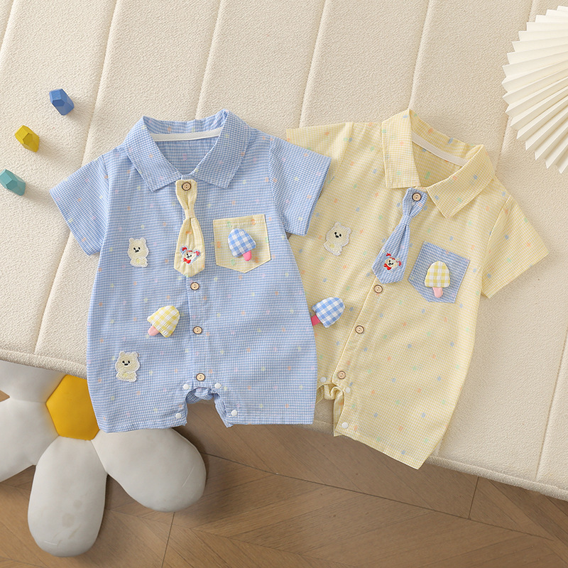Summer Korean-style Hapi jumpsuit tie bear reverse collar short Hapi jumpsuit Korean-style boys' and girls' toddler