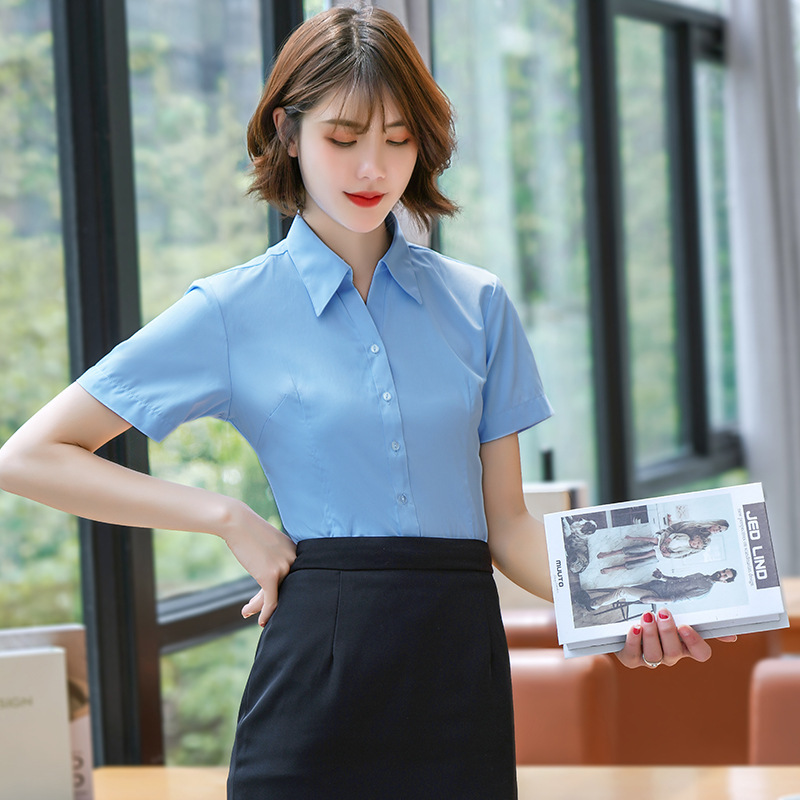 New 2026 Women's Summer White Korean-Style Button-Down Short-Sleeve Shirt, Fashionable and Elegant Formal Wear, Solid Color, Unisex