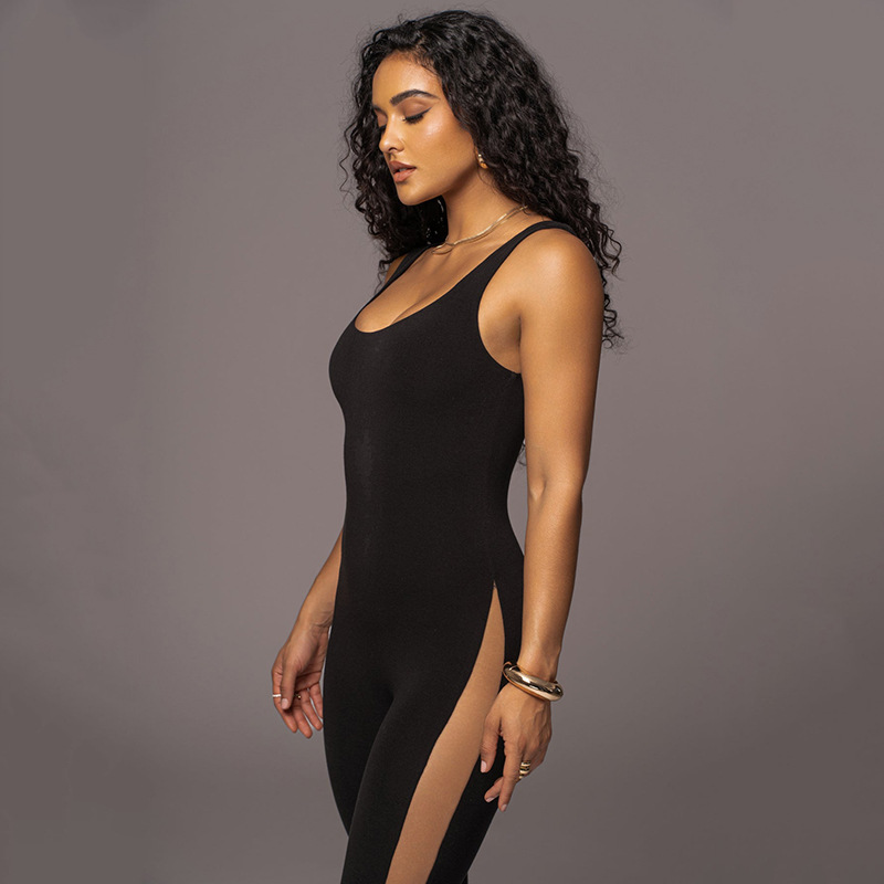 Damen-Shapewear-Overall mit sexy Persönlichkeit, weichem Bauch, Patchwork-Neckholder-Hose_voghion.com