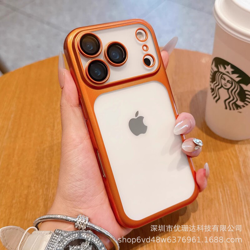 适用iPhone17Promax磨砂电镀手机壳苹果16带镜头膜超薄PC全包护套|undefined