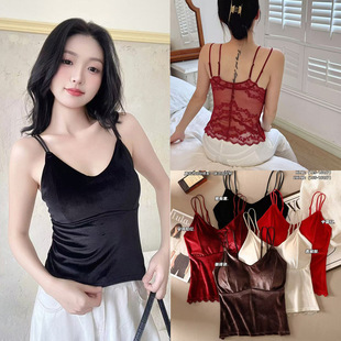 Women's Korean-style velvet lace stitching camisole seamless wear-free bra plus size underwear