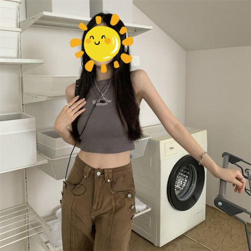 Korean style sweet girl sleeveless H-shaped inner with small camisole women's new style shoulder-cut short style chic top