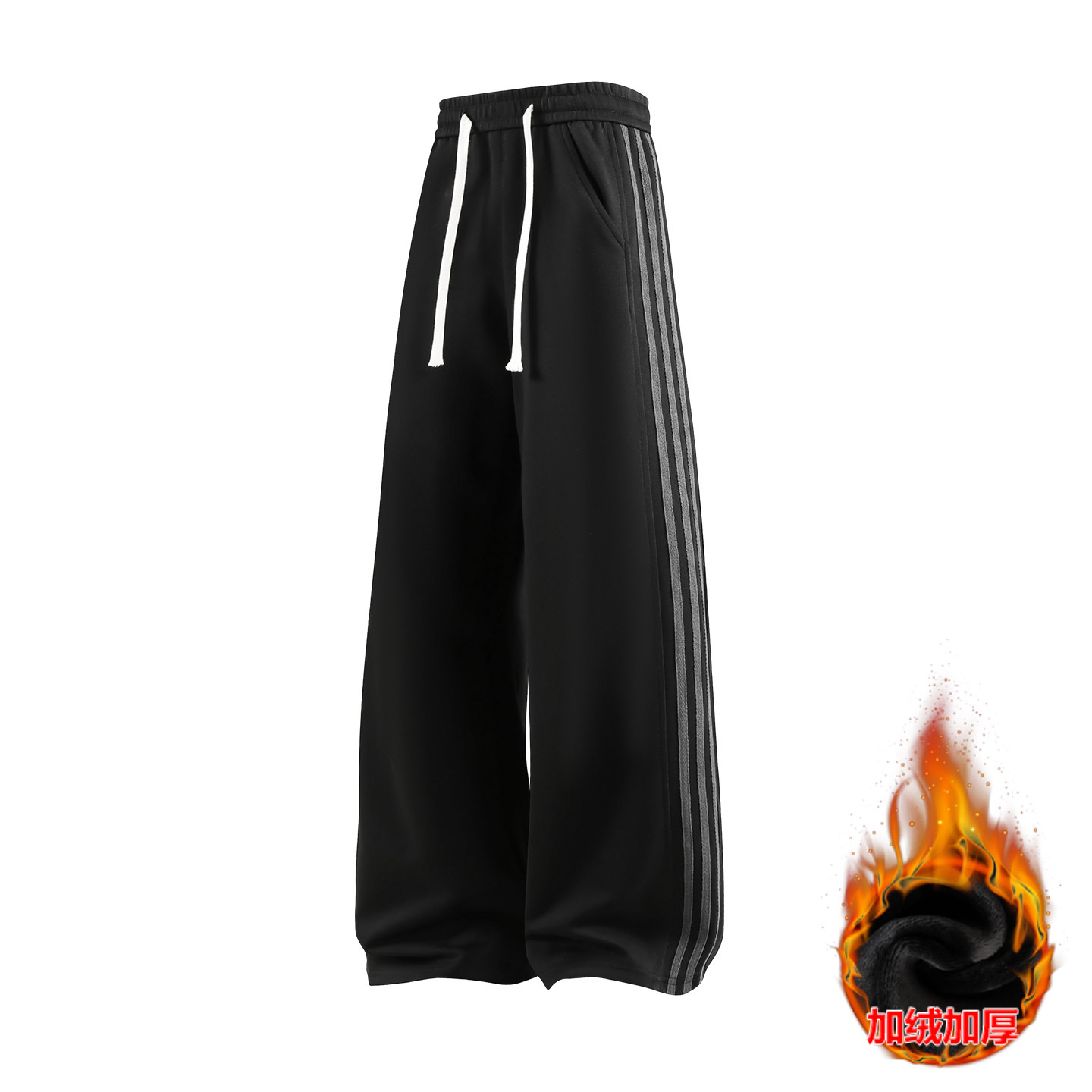 Transfronterizo de moda deportiva americana con pantalones de terciopelo, pantalones casuales rectos sueltos, primavera, otoño y invierno, pantalones grises de tres tiras image 4