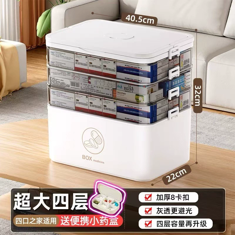Medicine Storage Box, Plastic Multi-Layer Organizer, Portable Handle, Large Capacity
