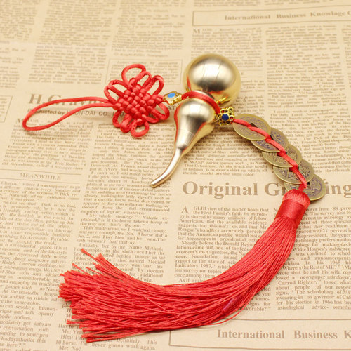 Pure copper gourd Five Emperors Money Opening Chinese Knot Real Copper Five Emperors Money Decoration Street Stall Home Hanging Door to Door Car Hanging