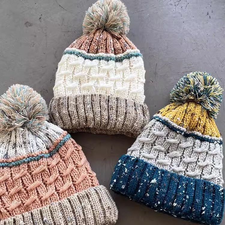 Versione coreana ins misto colore a righe peluche spesso carino palla di lana per bambini autunno e inverno protezione orecchie caldo_voghion.com