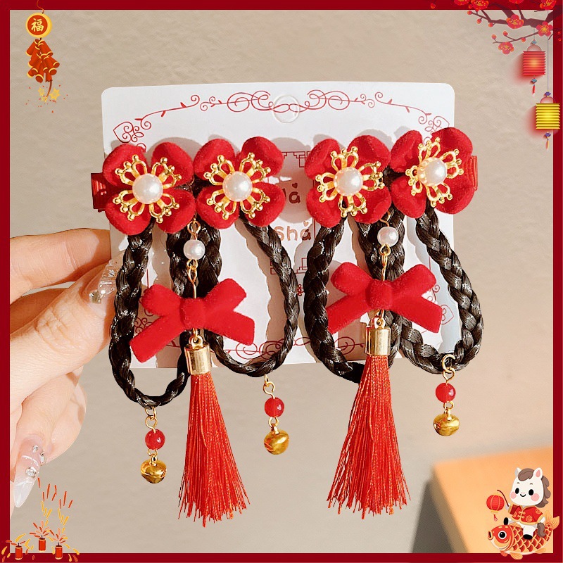 Horquilla Infantil con Borlas Chinas Hecha a Mano para Año Nuevo y Hanfu