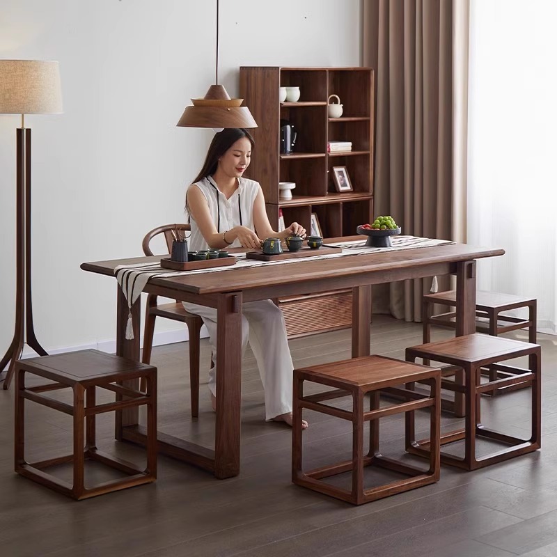 North American Black Walnut Pure Solid Wood Tea Table Dining Table Home Small Apartment Rectangular Tea Room Dining Table