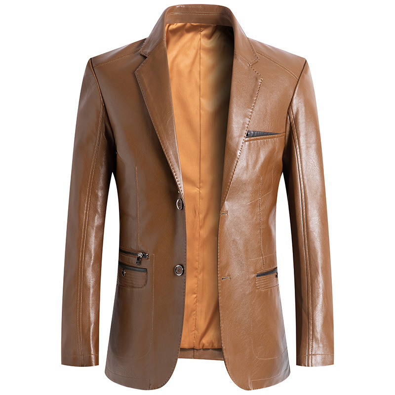 Spring and Autumn New Men's Leather Suit Fashion Non-iron Korean Casual Suit Men's Plus Fat Leather Suit Jacket Trendy