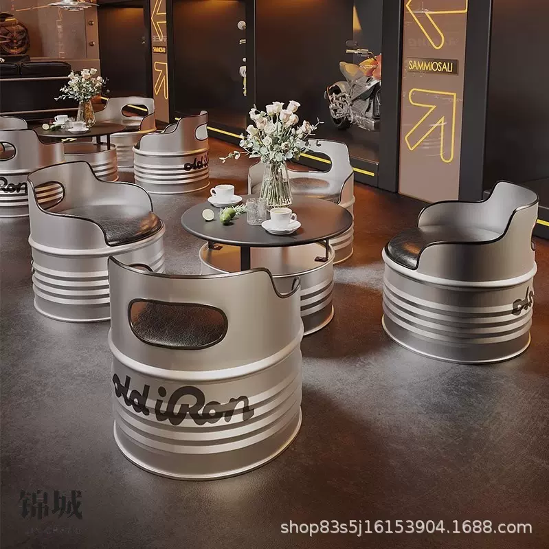 工业风酒吧桌椅KTV沙发铁艺油桶座椅酒吧散台桌椅卡座茶几组合