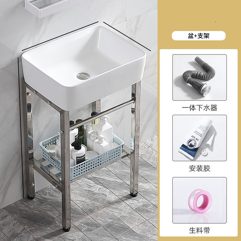 防锈卫生间易清洁小户型简装公寓落地式工程酒店洗手盆陶瓷一体盆|undefined