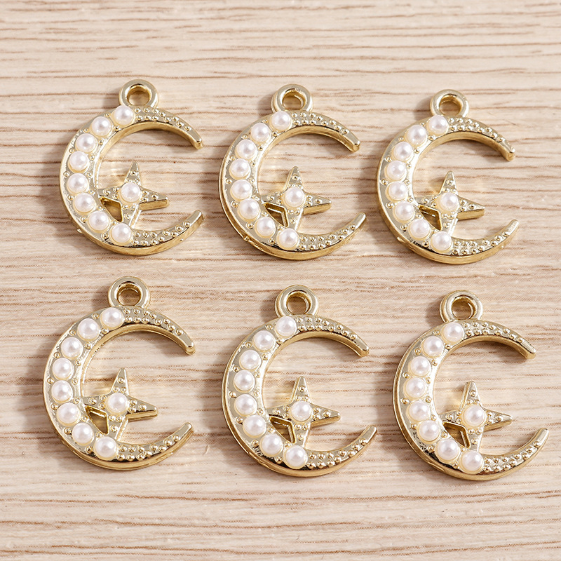 5 PCS/Package Metal Pearl Moon Pendant display picture 2