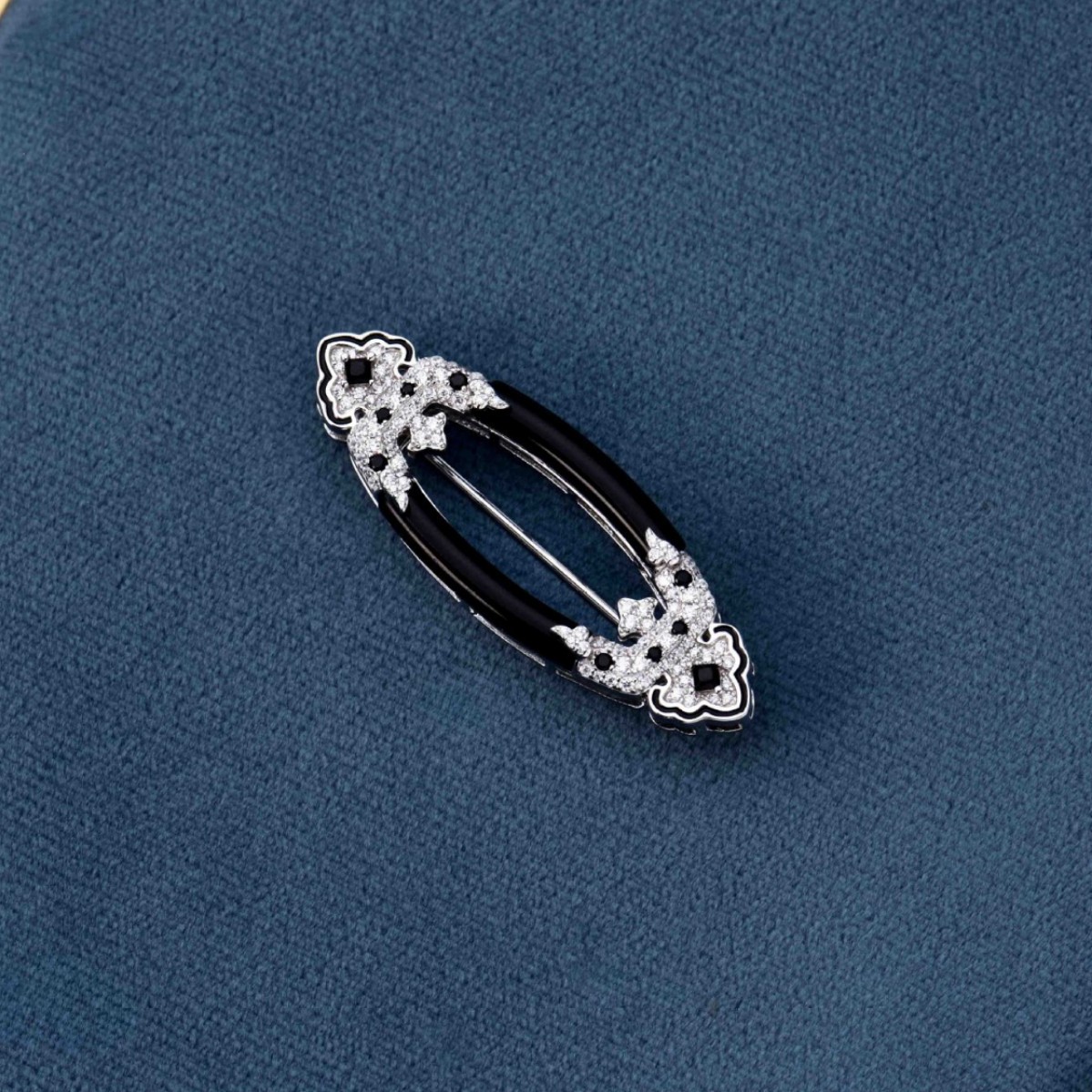 All-Over S925 Silver Gold-Plated High Carbon Diamond Retro Black Agate Brooch