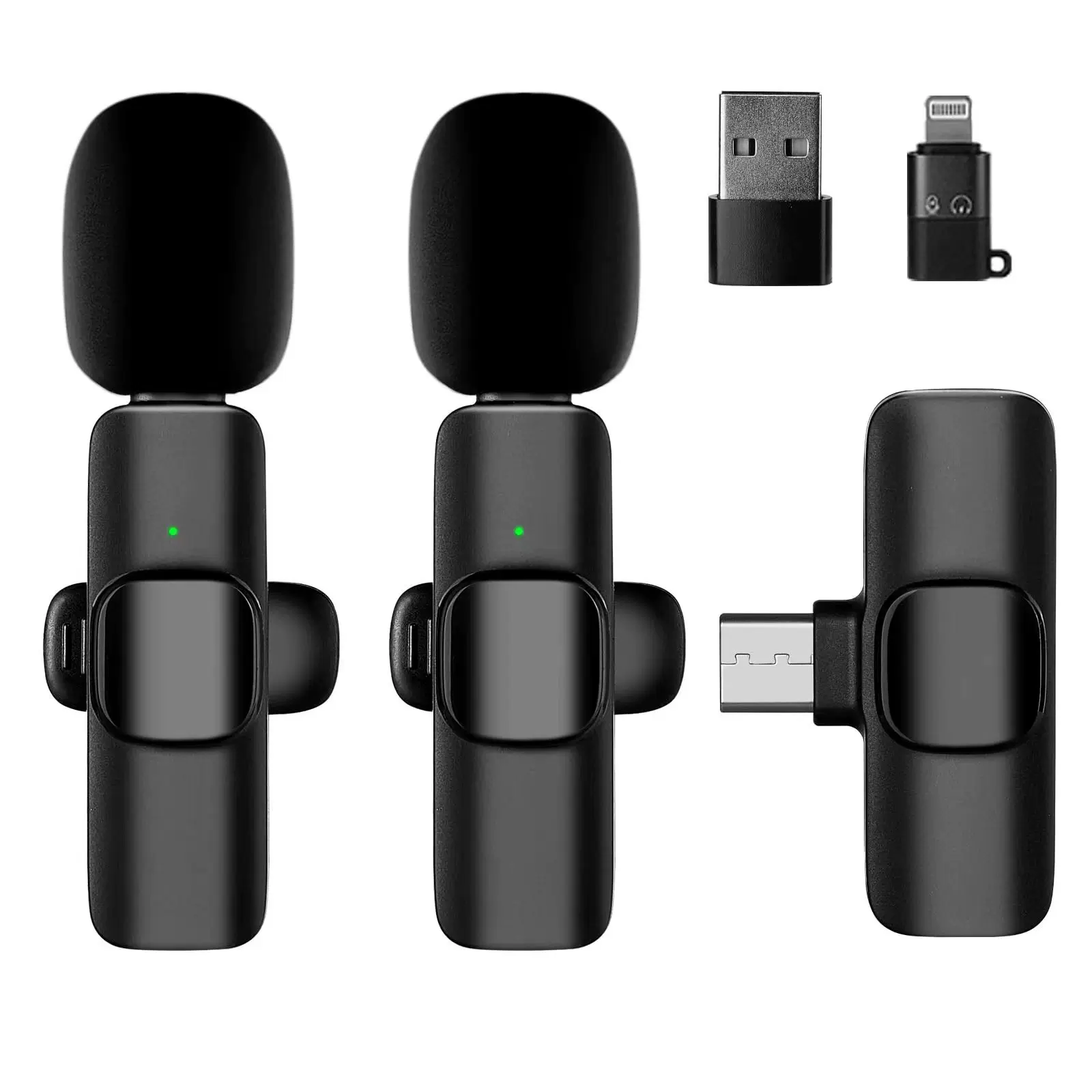 跨境热销款无线领夹麦克风 K1K9K6一拖二直播收音磁吸数显麦克风