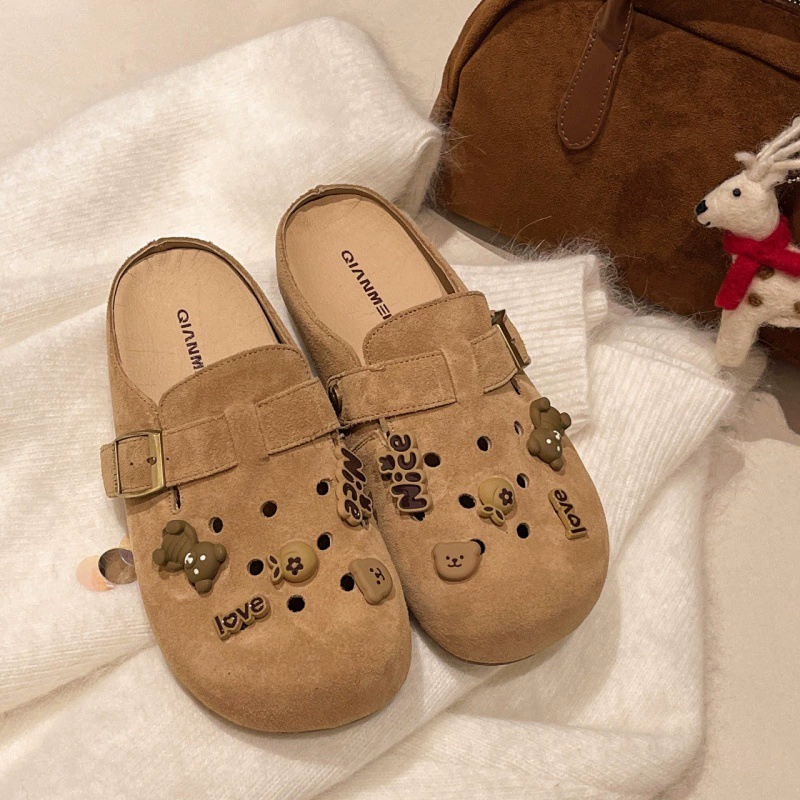 Туфли Birkenstock новые с отверстиями для женщин 2025 весна, милые мультяшные сандалии на одну ногу, плоская подошва Birkenstock