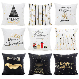 2025 New Product Cross-Border Supply Christmas Hot Stamping Simple Pillow Case Christmas Pattern Fashionable Living Room Bedroom Pillow