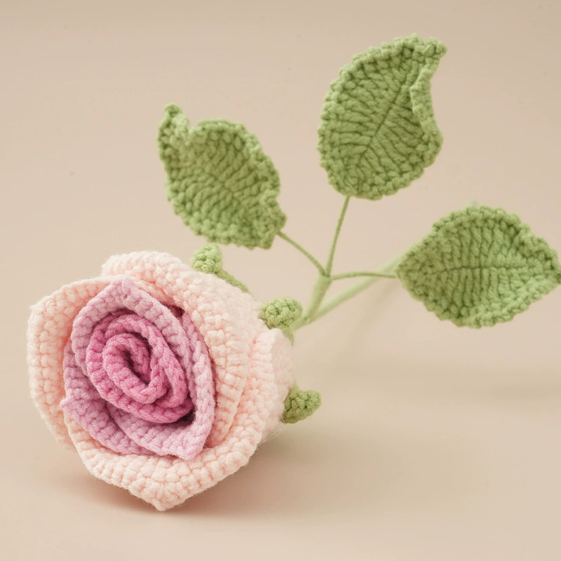 Винное стекло роза отделка чисто ручное плетение букет домашняя декора crochet имитационный цветок шерстяной подарок для подруги