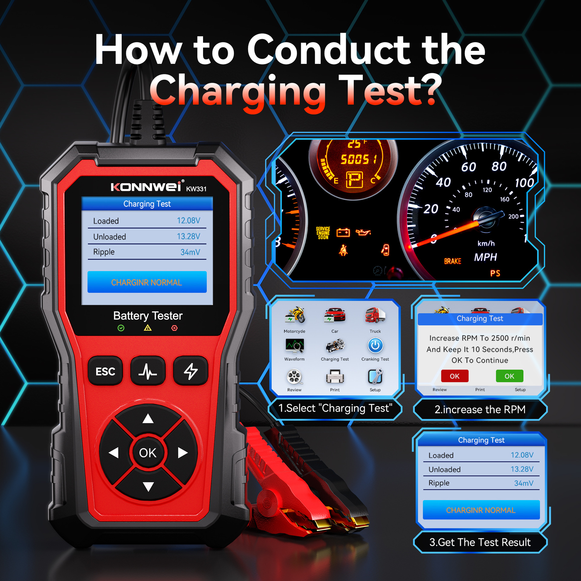 KW331 car 6V 12V 24V battery tester battery analyzer battery tester