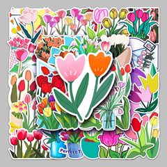 50 Tulip Flower Cartoon Sticker for Luggage, Waterproof Handnotebook, Skateboard, Computer Decoration