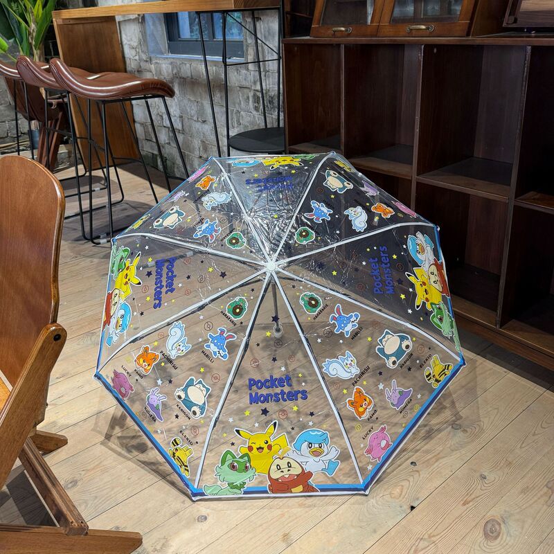 Baokemeng Children's Umbrella Transparent Long Handle Girls' Primary School Students Automatic Cute High-value Cartoon Pikachu Umbrella