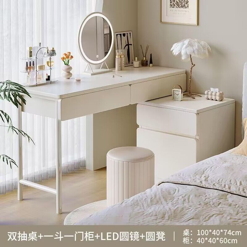 Tocador dormitorio simple moderna mesita de noche tocador gabinete de almacenamiento integrado crema estilo 2023 nueva mesa de maquillaje