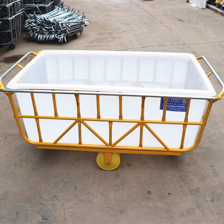 耐撞击加厚方形周转桶落布车/纺纱厂用全新塑胶桶染布车