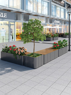 Outdoor Stainless Steel Flower Box Stool Combination Sales Department Rest Seat Street Square Antiseptic Wood Bench Popular Model