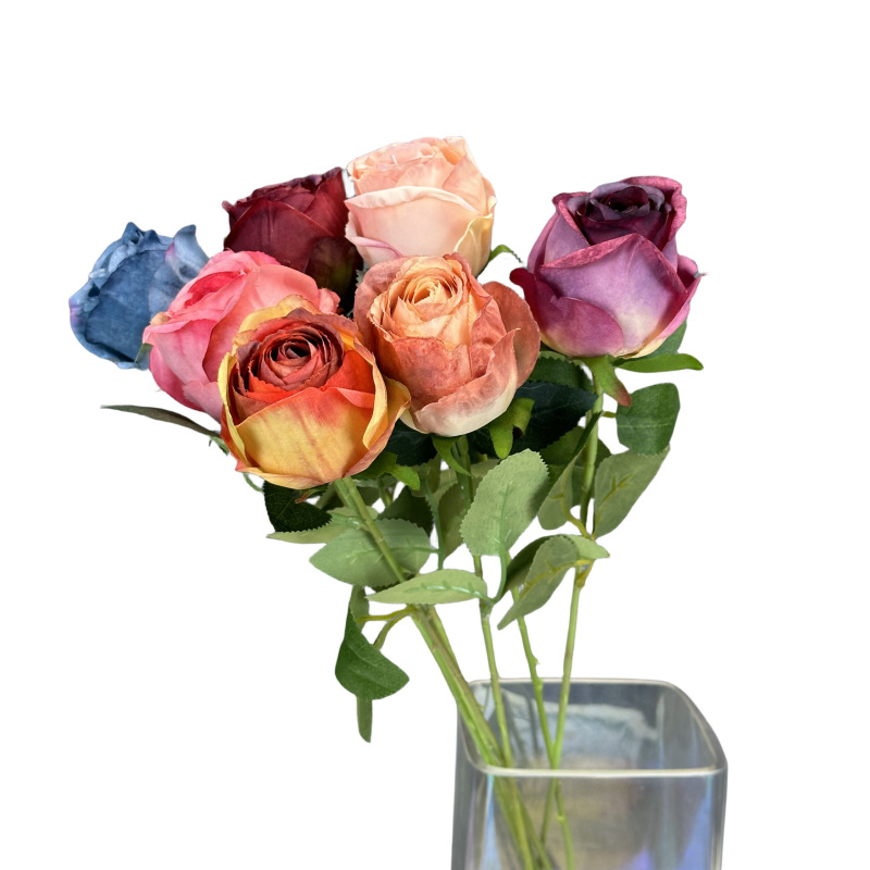 Flor artificial, rosa individual, pintura al óleo al horno, rosa retro, decoración de boda en el hogar, decoración, decoración de flores falsas al por mayor