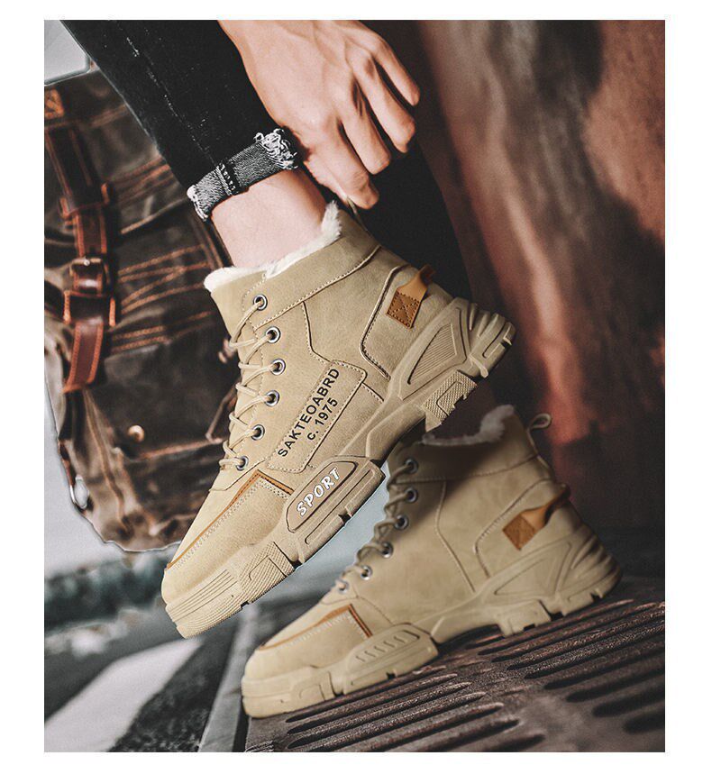Giày bốt Martin nam cổ cao lót lông giữ ấm, chống thấm nước, chống trơn trượt — MD03-1 plus nhung kaki, MD03-1 plus nhung xám, MD03-1 plus nhung đen chi tiết 10