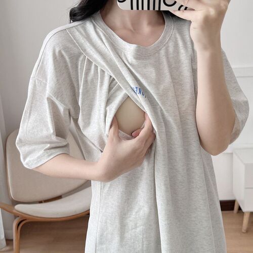 Nursing top summer side opening short-sleeved shirt for outing postpartum nursing clothing summer fashion nursing clothing hot mom style