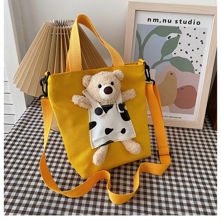 Japanese-style InS-style cute cartoon bear doll, girl student canvas crossbody bag, funny and unique single-shoulder bag undefined