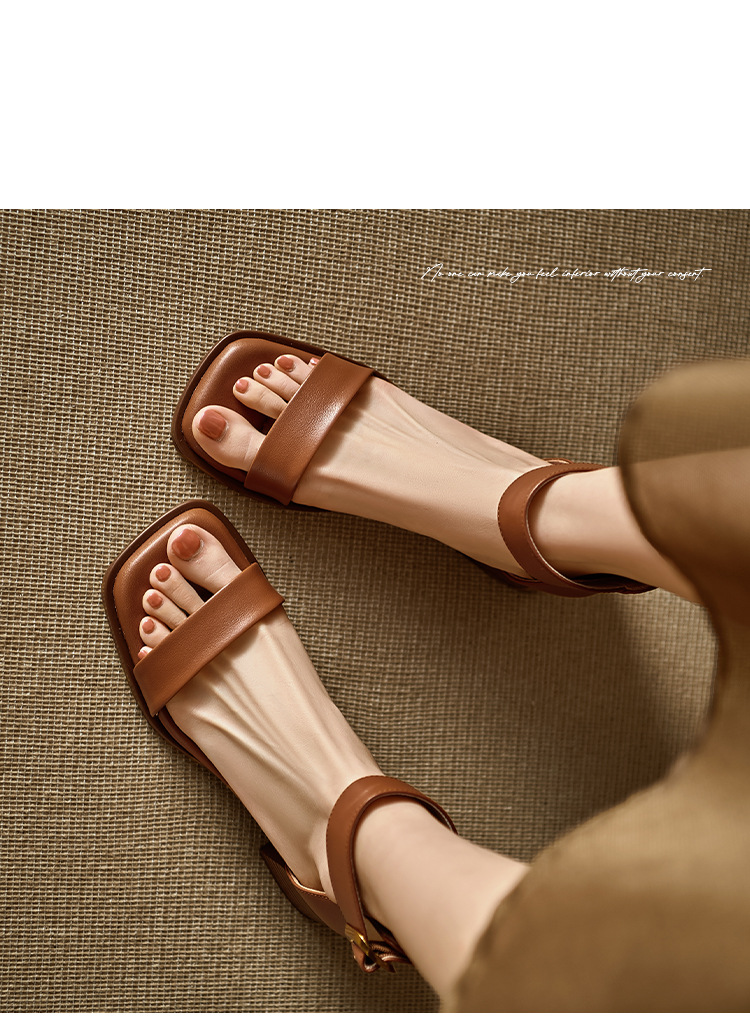 Sandal quai ngang cổ điển kiểu Pháp gót thô 5 cm cho nữ đi làm — Màu nâu, Màu đen, Màu trắng chi tiết 13