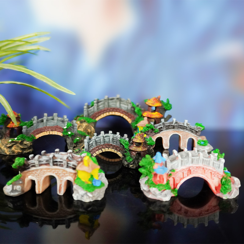 Pecera explosiva, acuario, decoración, paisajismo, adornos de puentes verdaderos y falsos, peces y camarones, esquivando la plataforma de escalada de tortugas, puente de arco retro