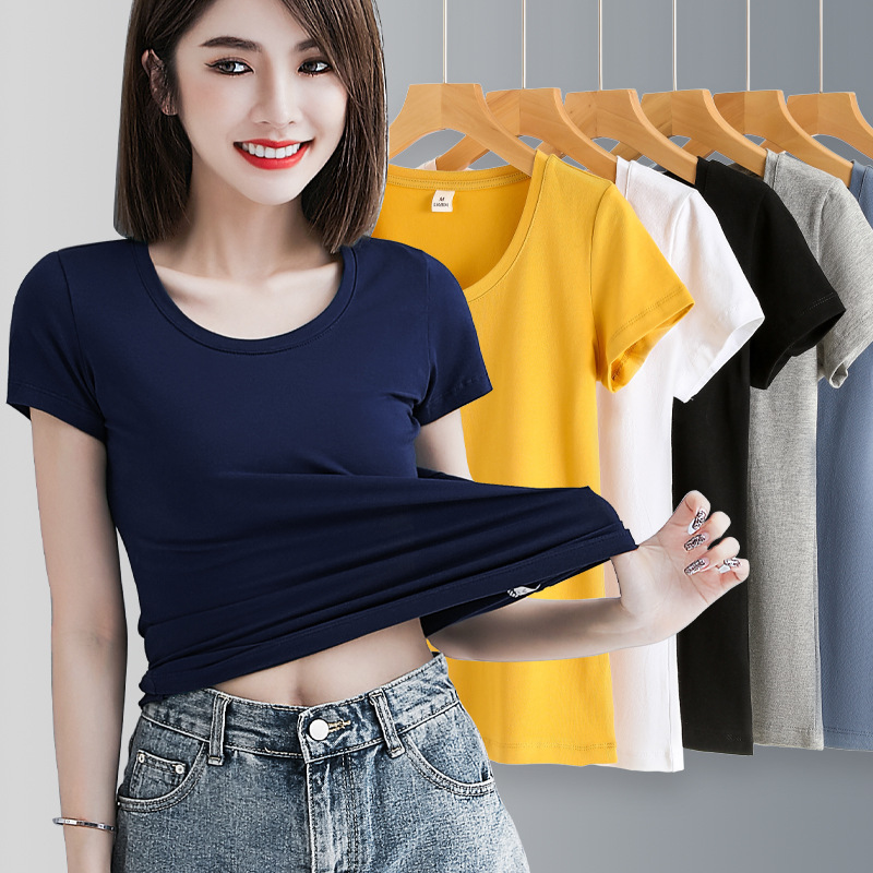 White Short-Sleeved T-Shirt for Women, Slim Fit, New Korean Style Summer Simple Casual Versatile Cec Student Tops