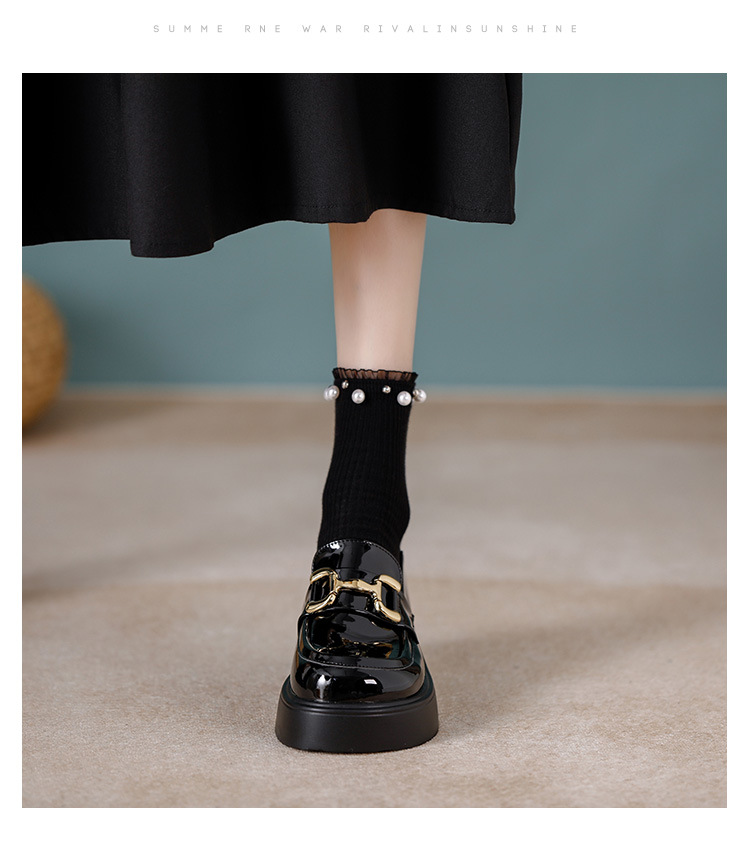 Britannico fibbia in metallo piccola pelle da donna 2024 primavera nuovo nero versatile passo su Lefu per scarpe rialzate interne da donna_voghion.com