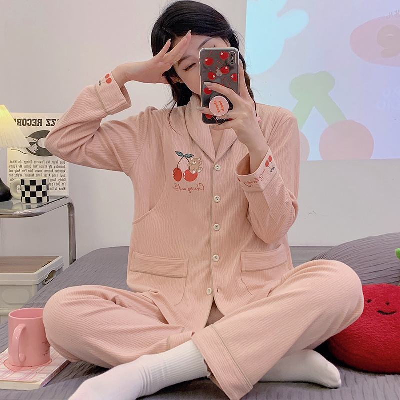 산후 모유 수유를위한 가을과 겨울 달 의류 봄과 가을 순면 클래스 A 잠옷 임산부의 봄과 가을 늦은 임신