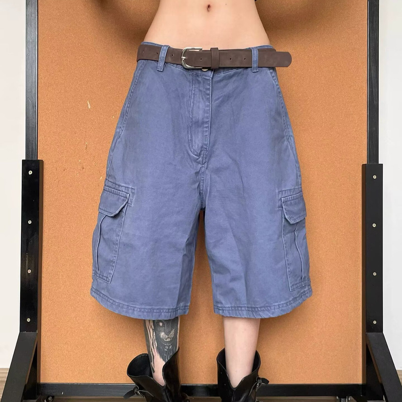 American Minimalist Style Multi-Pocket Straight-Leg Work Shorts, New Spring/Summer Slim-Fit Solid Color Loose Casual Pants for Women American Minimalist Style Multi-Pocket Straight-Leg Work Shorts, New Spring/Summer Slim-Fit Solid Color Loose Casual Pants for Women