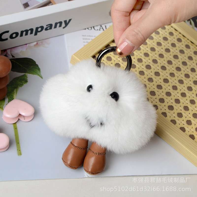 Piel real ~ lindo felpa pequeña nube adornos colgante llavero regalo para novia peluda chica